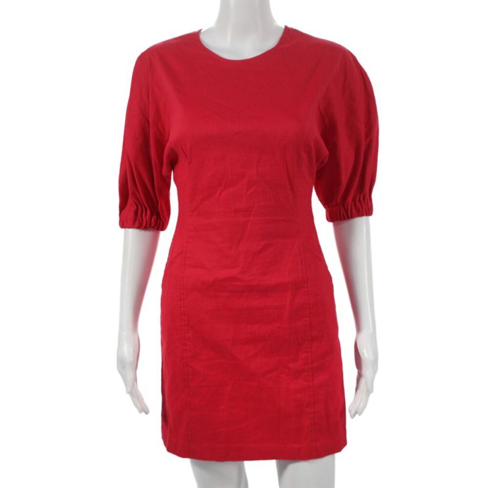 ALC Womens Sheath Dress Red Short Sleeve Crew Neck Zip Ramie Size 0